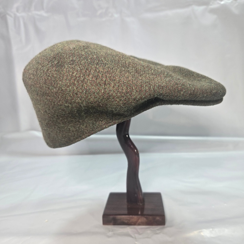 Vintage Kangol 504 Newsboy Cap Olive Green Marled Wool Blend Hat Mens